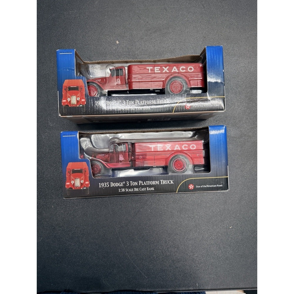 Texaco 1935 Dodge Truck Ertl 1:38 Diecast Bank Lot 2 Red & Metallic Red ! (m2)